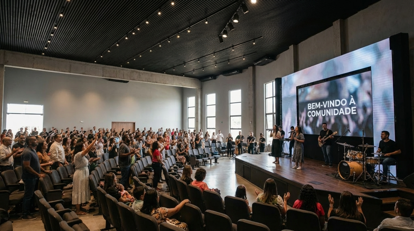 Igreja contemporânea com painel LED