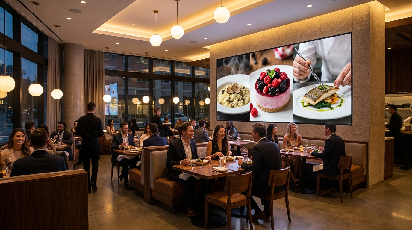 Restaurante premium com painel LED